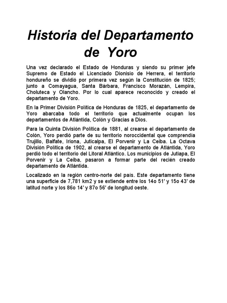 Historia y cultura del departamento de Yoro | PDF