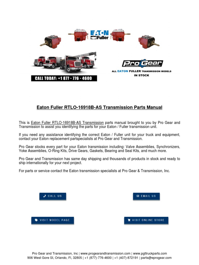 Eaton Fuller RTLO 16918B As Transmission Parts Manual PDF Manual