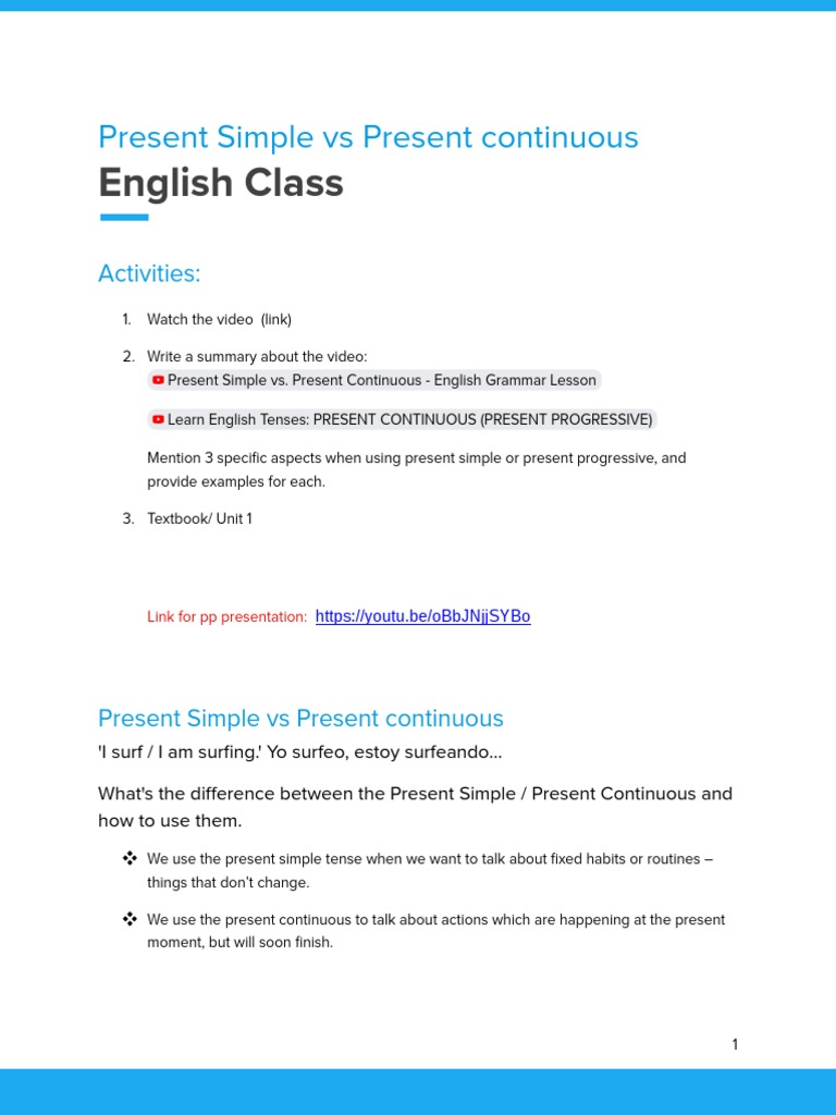 Present Simple vs Continuous Overview | PDF | Language Mechanics | Grammar