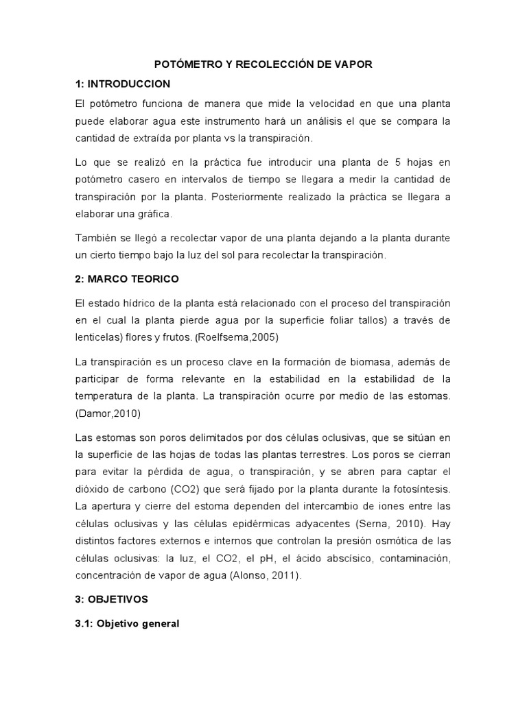 Potómetro: Medición de Transpiración | PDF