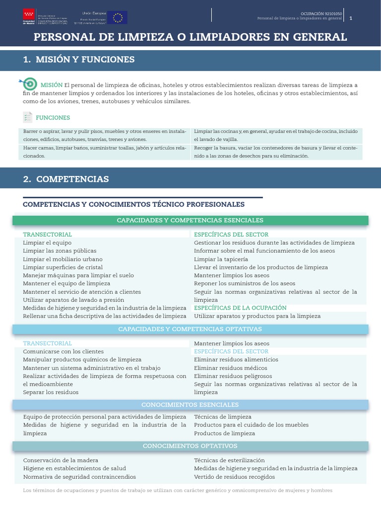 Funciones y Competencias del Personal de Limpieza | PDF
