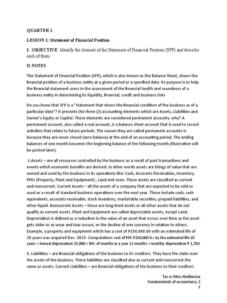 Statement of Financial Postion | PDF