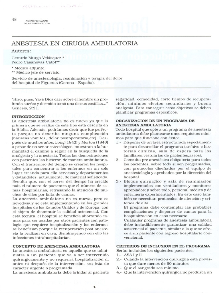 Anestesia Ambulatoria: Guía Práctica | PDF