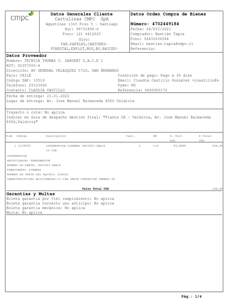 Orden de Compra 4702449184 | PDF | Bancos | Tipo de cambio