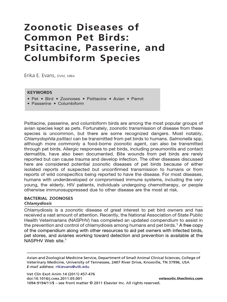 Zoonotic Diseases of Common Pet Birds (2011) PDF