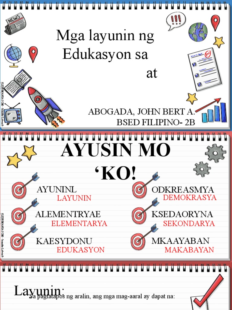 5 Layunin NG Edukasyon Sa Elementarya at Sekondarya | PDF