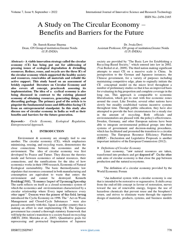 A Study On The Circular Economy Benefits And Barriers For The Future