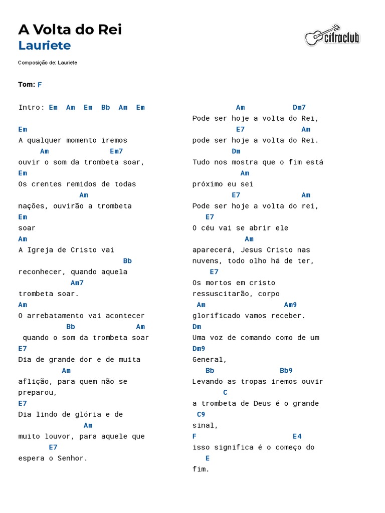 Cifra Club Lauriete A Volta do Rei PDF