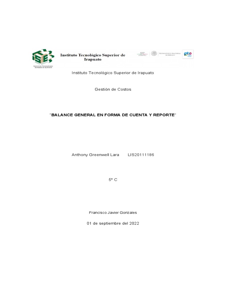Balance Genral en Forma de Reporte y Cuenta | PDF | Hoja de balance ...