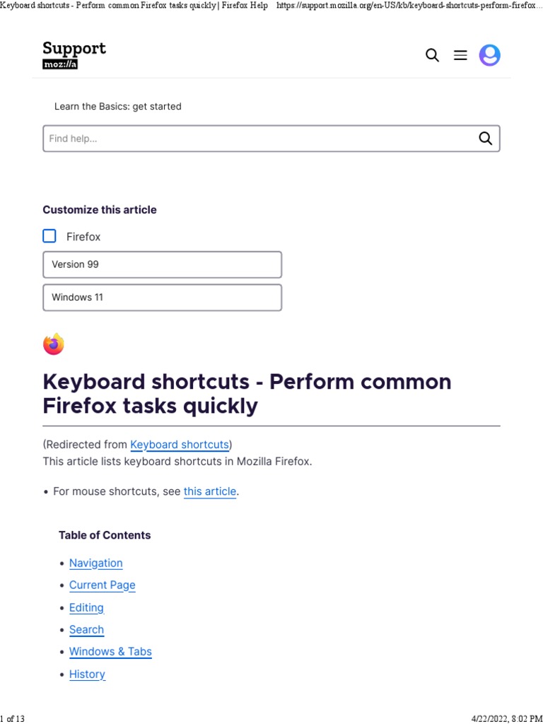 Keyboard Shortcuts Perform Common Firefox Tasks Quickly Firefox Help PDF Keyboard Shortcut