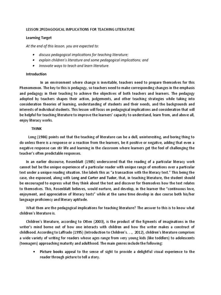 Pedagogical Implications in Children's Literature | PDF | Teaching ...