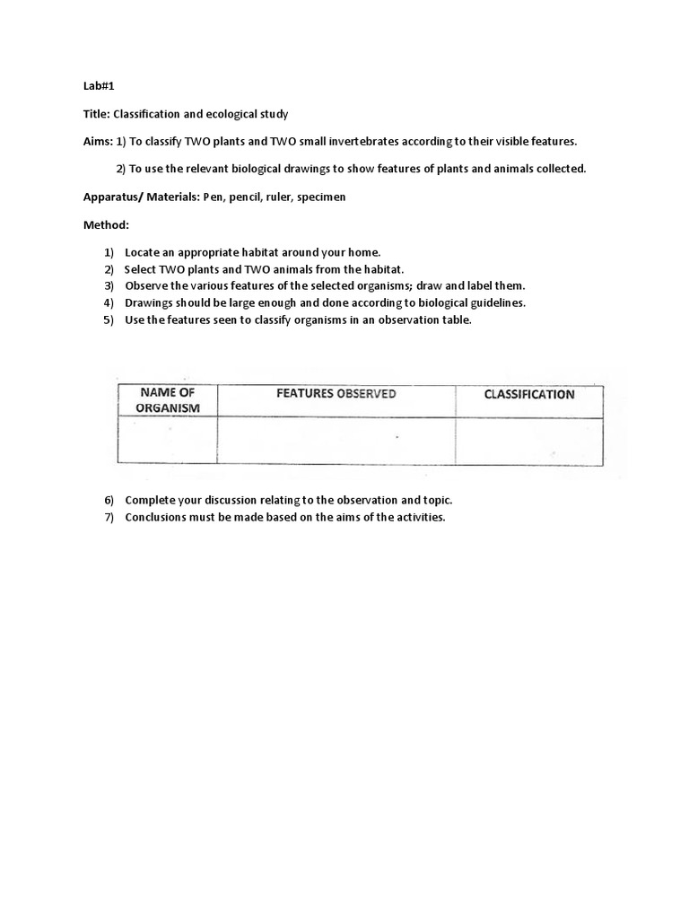 Ecology Classification Lab Guide | PDF