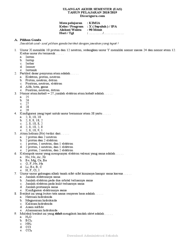 Menaklukkan Kimia X: Latihan Soal Semester 1