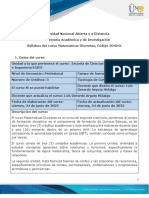 Syllabus de Curso Matemáticas Discretas