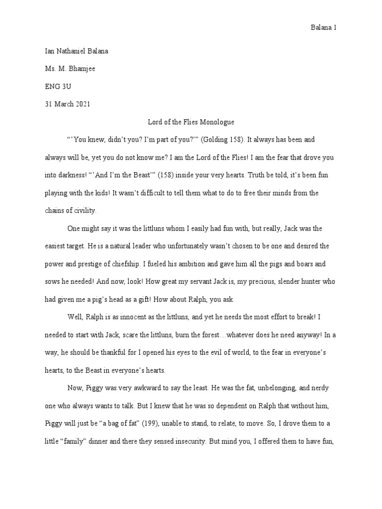 Lord of The Flies Monologue PDF