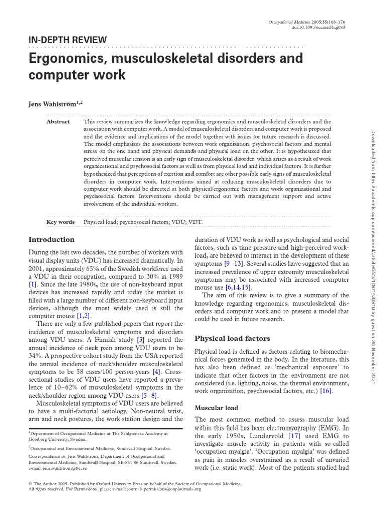 Ergonomics, Musculoskeletal Disorders and PDF PDF Human Factors And
