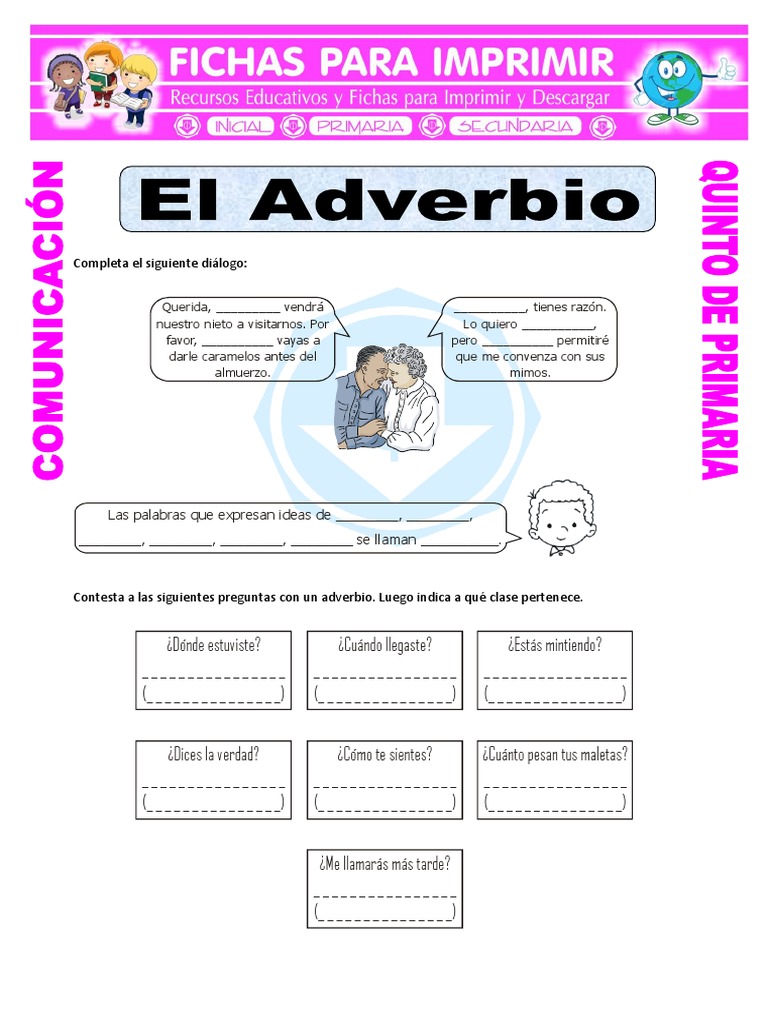 Ficha Adverbios para Quinto de Primaria | PDF | Adverbio | Lingüística