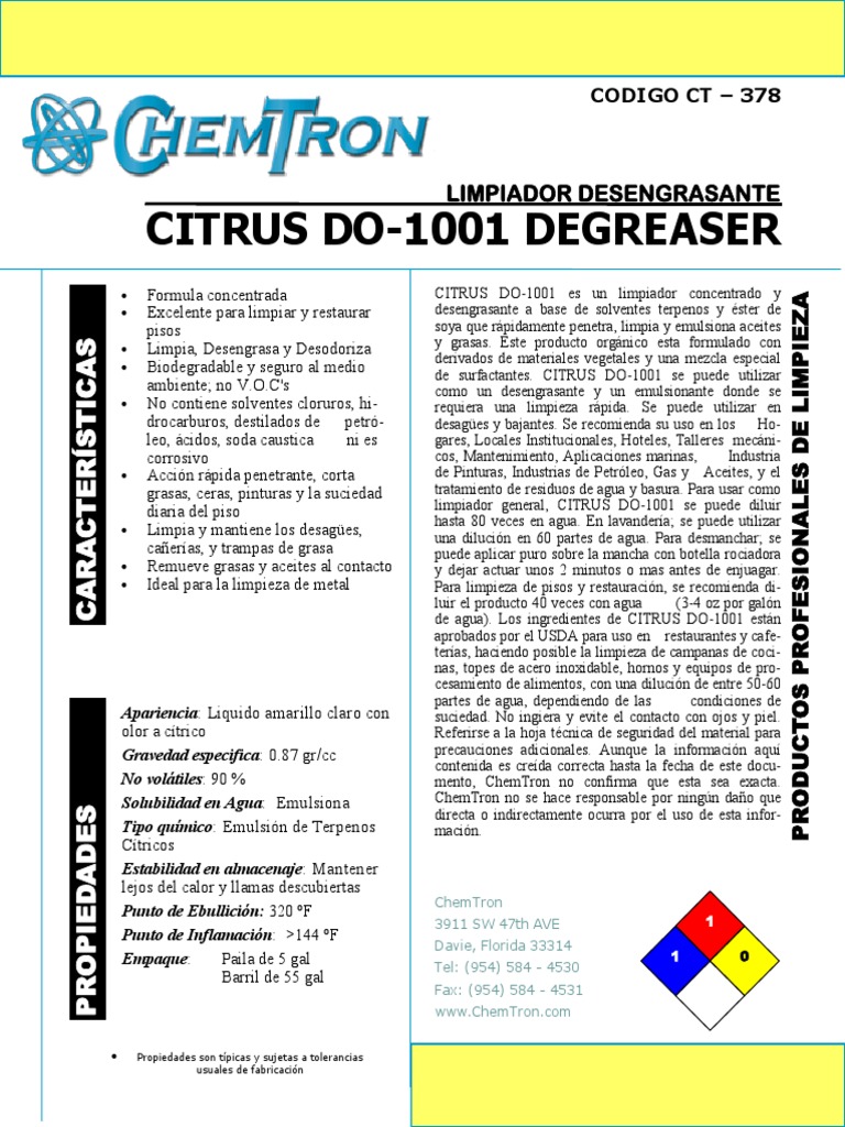 Citrus Do1001 Degreaser TDS CT378 (Spanish) PDF Agua Petróleo