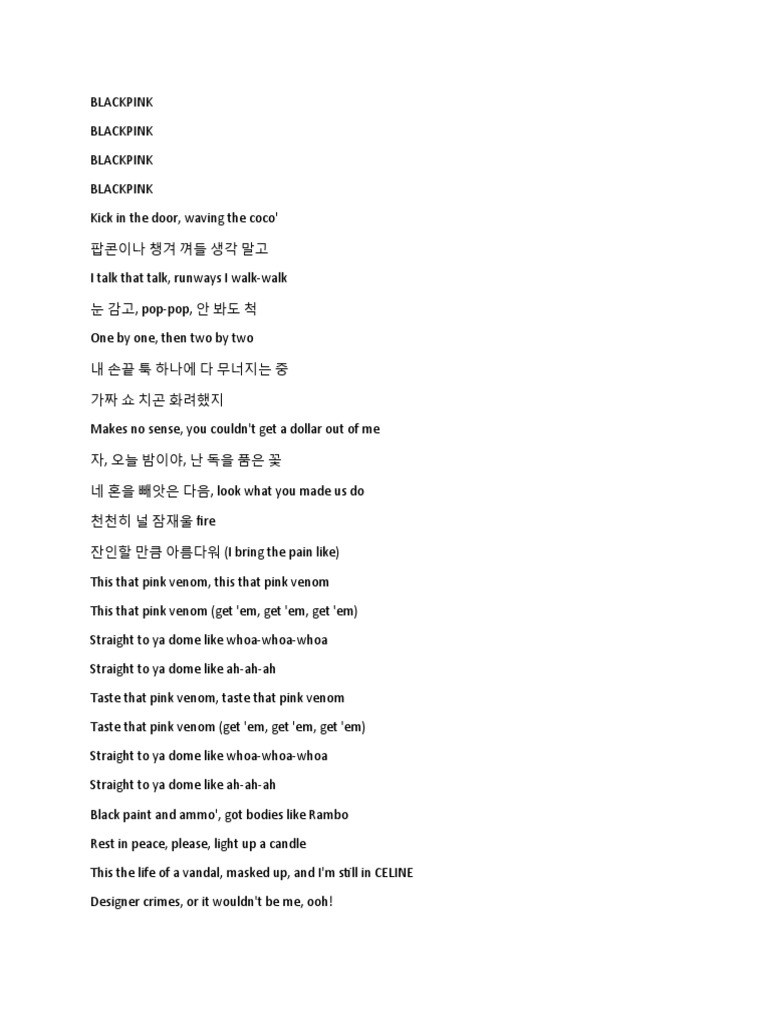 Blackpink Pink Venom Lyrics Pdf