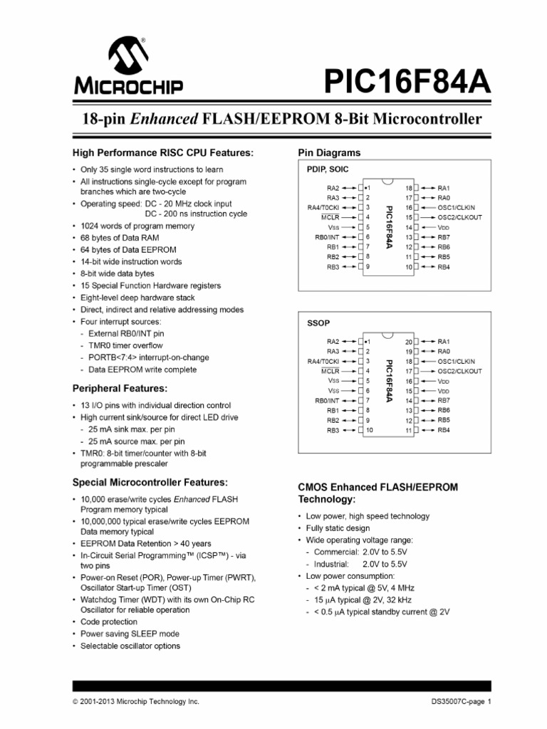 18Pin Enhanced Flash EEPROM 8Bit Microcontroller PDF