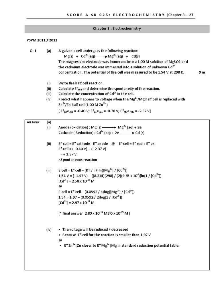 Voltaic Cell Reactions and Calculations | PDF | Anode | Electrochemistry