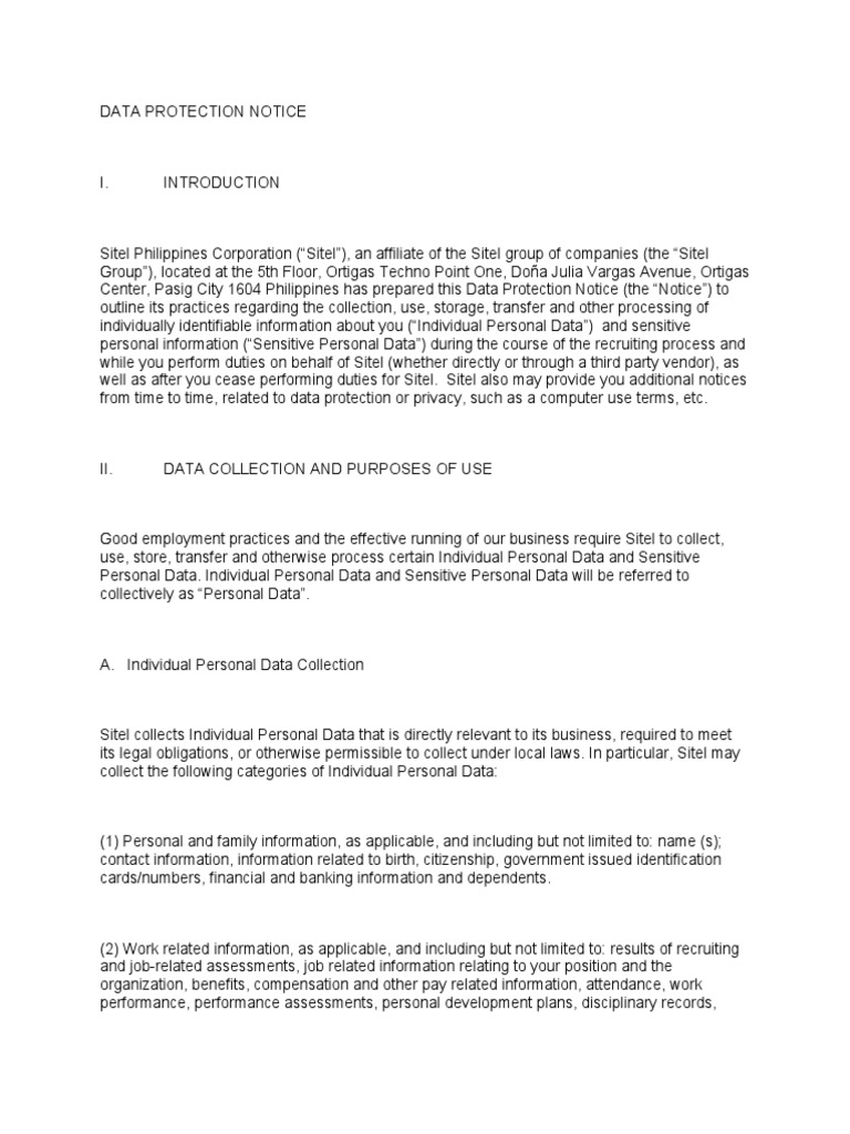 SITEL DATA PROTECTION NOTICE PDF