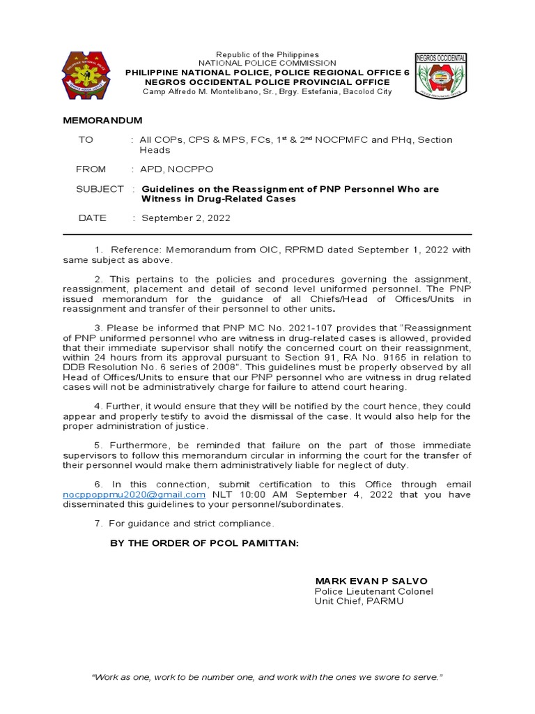 PNP Guidelines for Personnel Reassignment | PDF | Law Enforcement ...