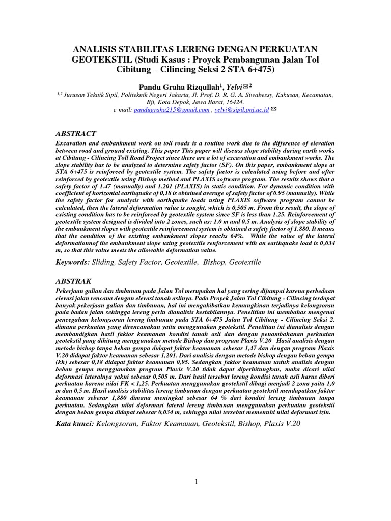 Jurnal Analisis Stabilitas Lereng Pdf Geology Geotechnical