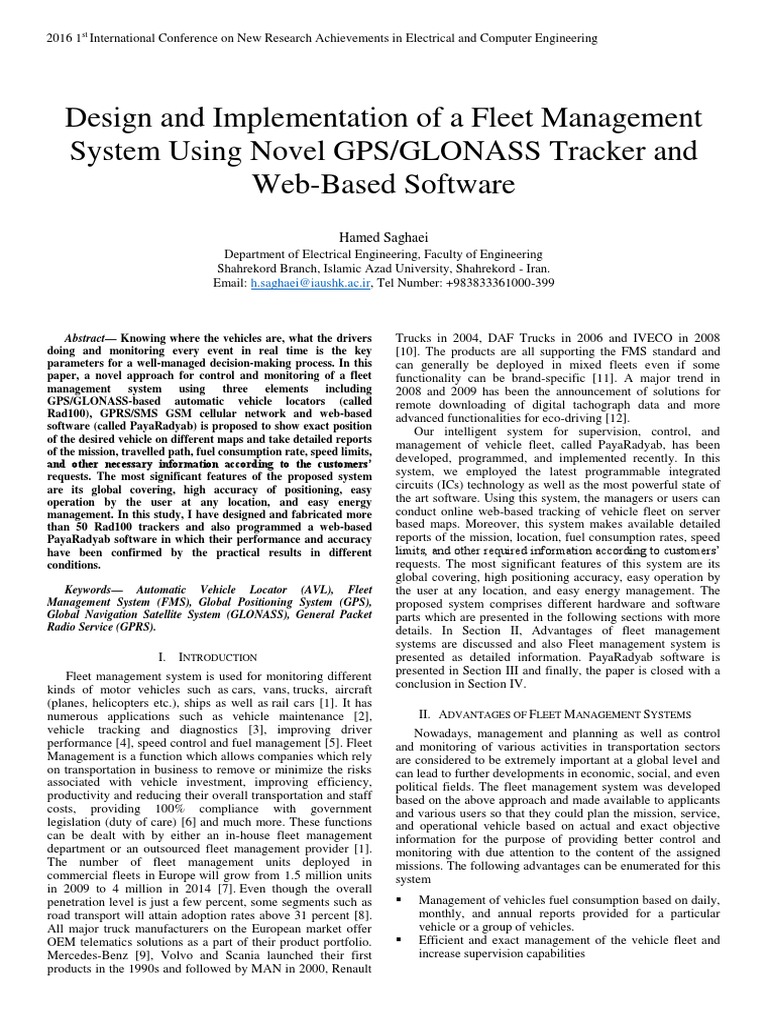 Design and Implementation of A Fleet Management System Using Novel GPS ...