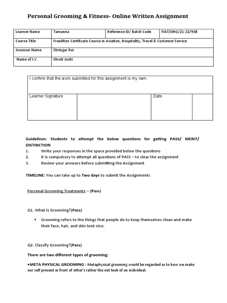 Grooming Assignment | PDF