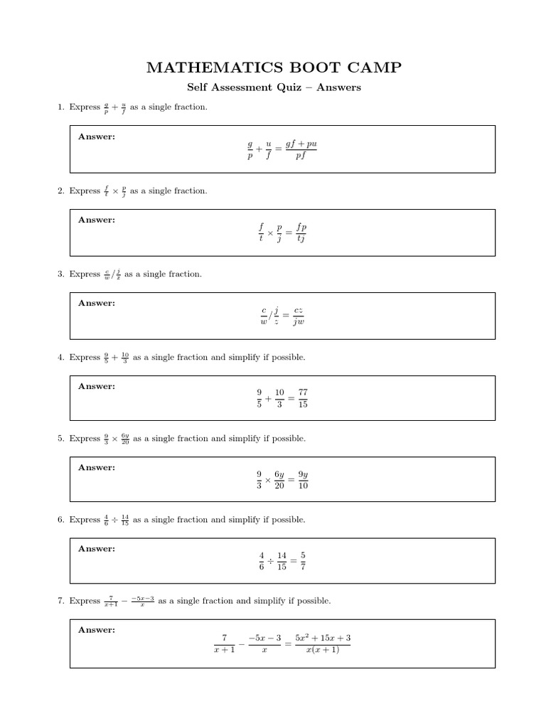 Mathematics Boot Camp Answers PDF