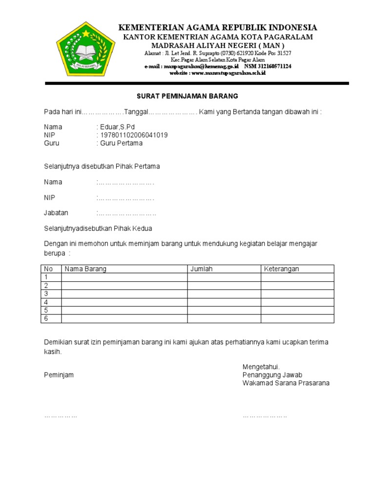 6+ Contoh Surat Peminjaman Barang dan Cara Membuat