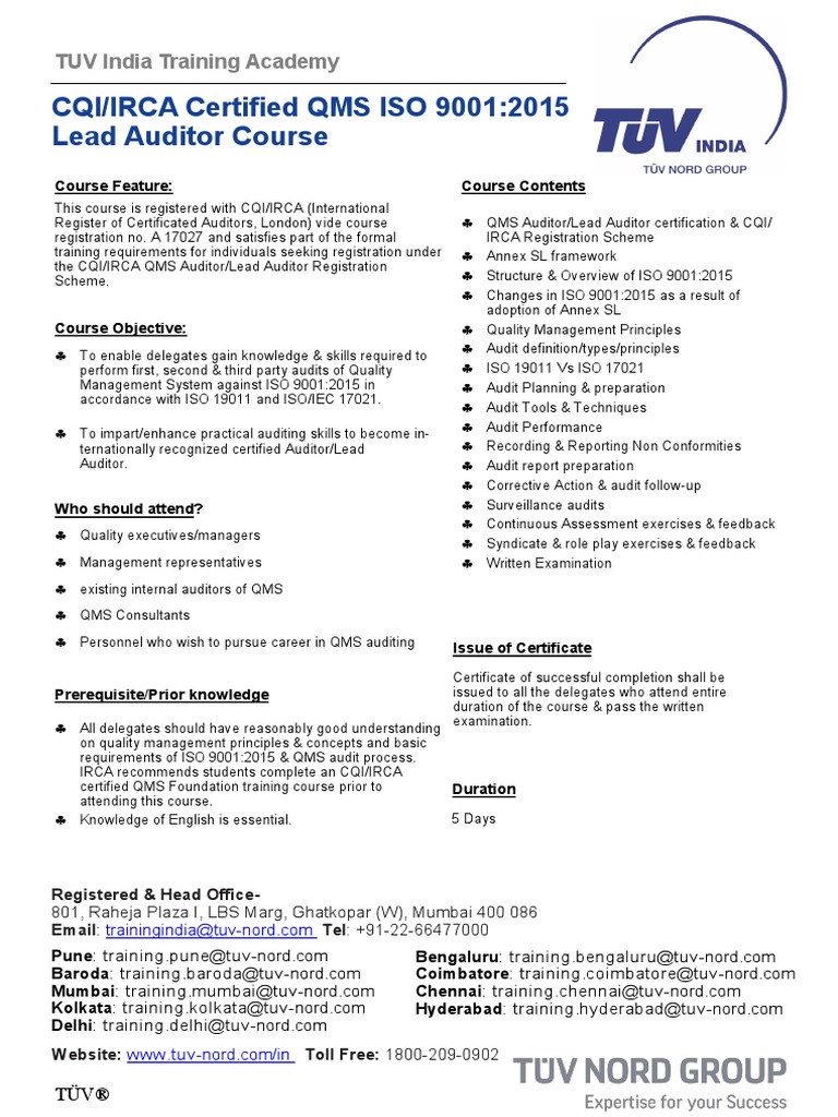 CQIIRCA Certified QMS ISO 90012015 Lead Auditor Course | PDF | Audit ...