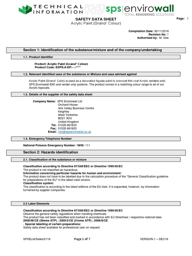 Acrylic Paint PDF Dangerous Goods Safety