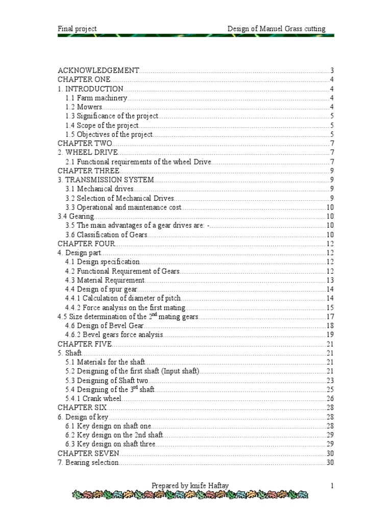 Manual Grass Cutter Design Project | PDF | Gear | Mechanical Engineering