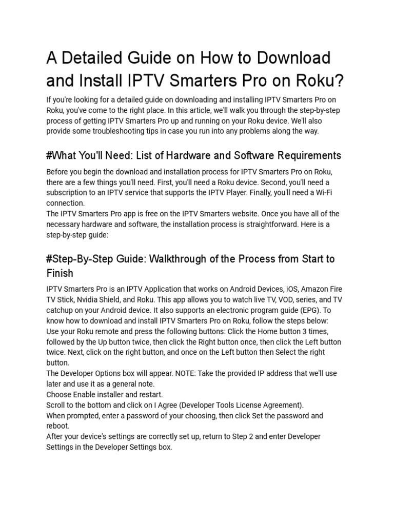 Install IPTV Smarters Pro on Roku Guide | PDF
