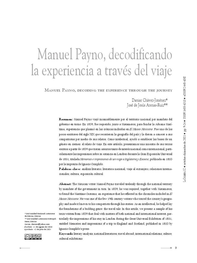 Manuel Payno: Crónicas de viaje y cultura | PDF | México | Europa