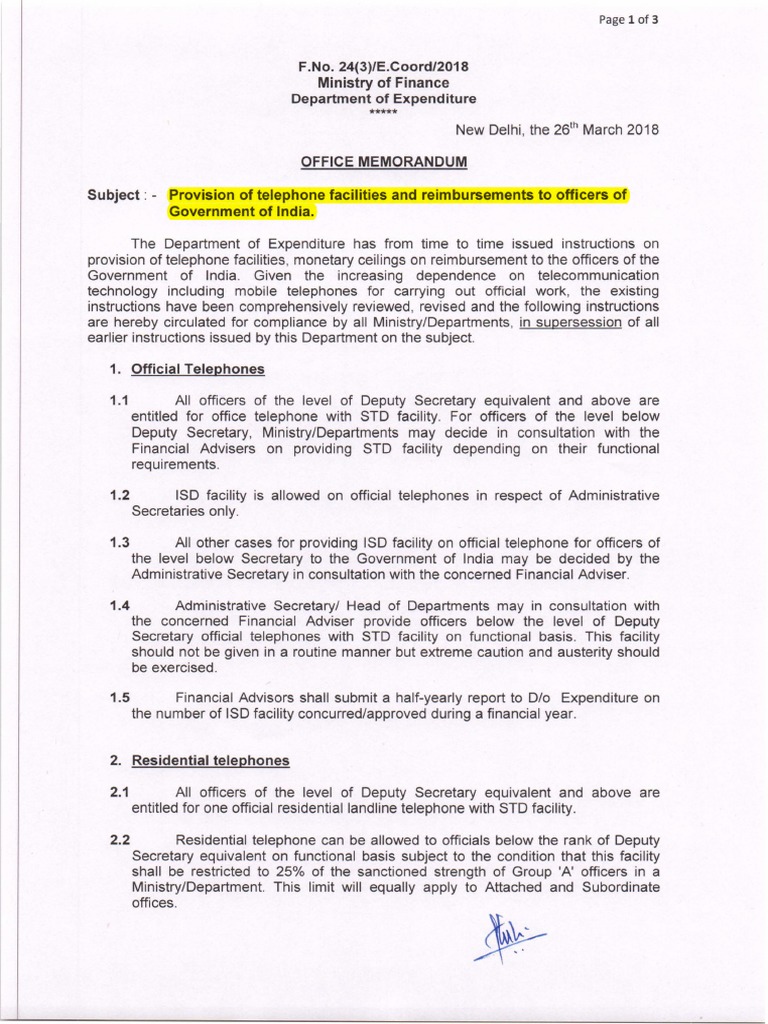 Mobile Reimbursement Amended Telephone OM (27.3.2018) 1 PDF