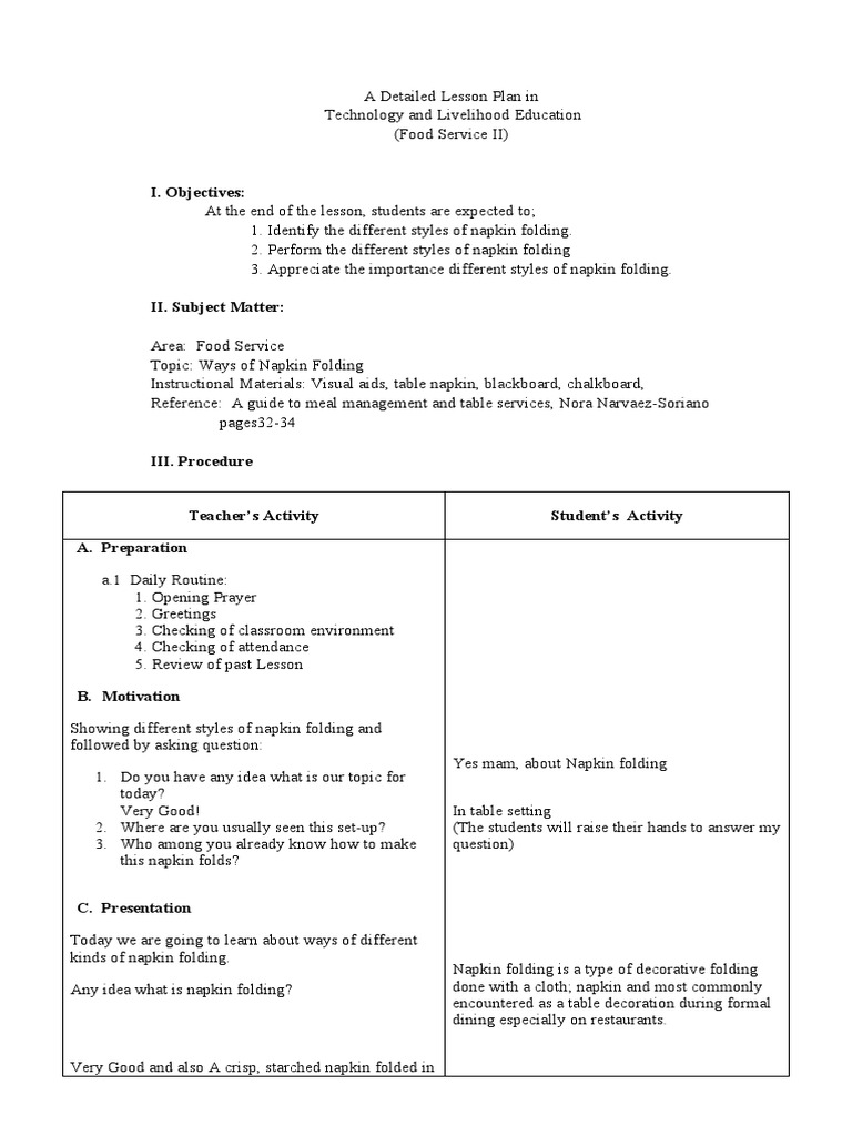 A Detailed Lesson Plan in Technology and | PDF | Lesson Plan | Restaurants