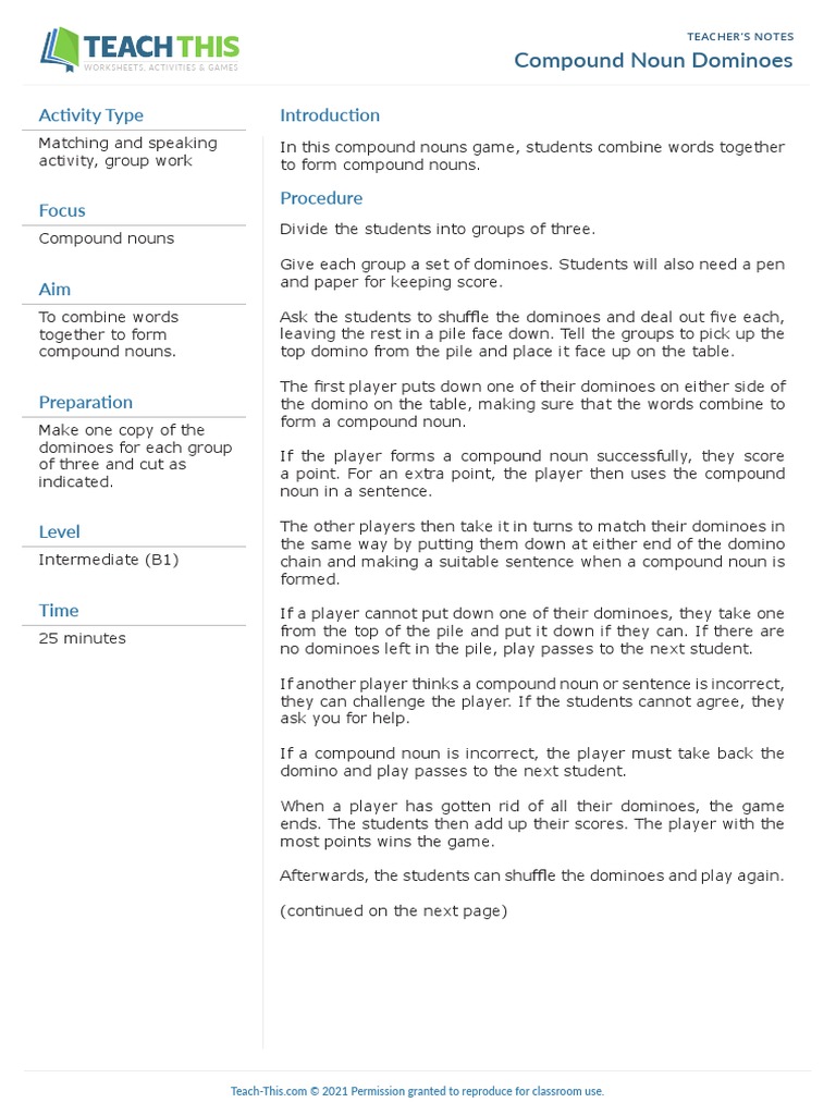 Compound Noun Dominoes | PDF