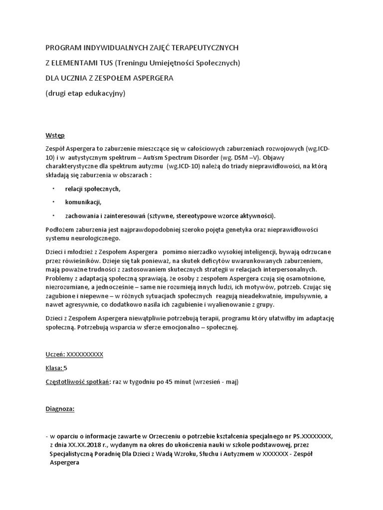 Program Terapeutyczny Z El TUS Agnieszka Szewczulak | PDF