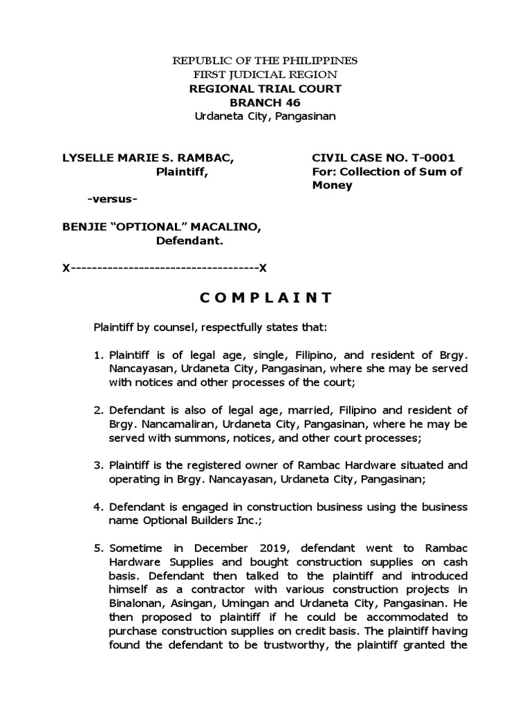 Civil Complaint | PDF | Registered Mail | Affidavit
