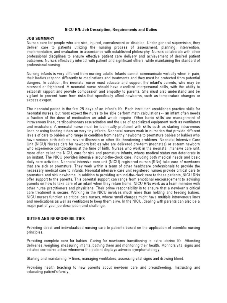 NICU RN JOB DESCRIPTION PDF