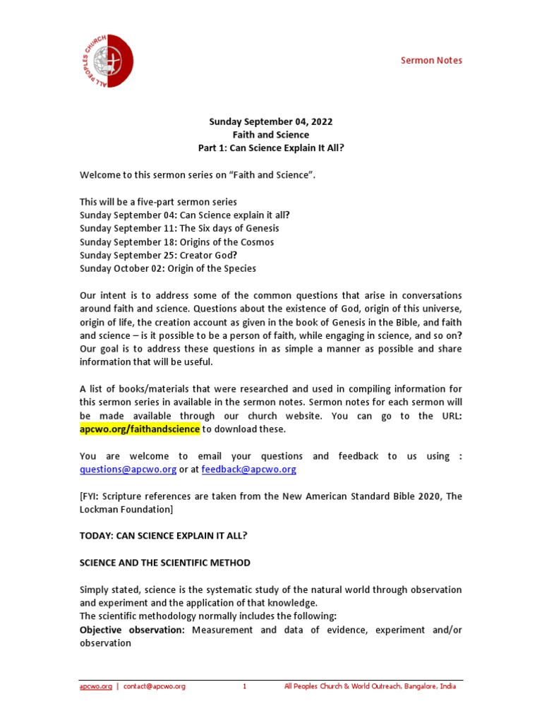 Faith And Science Part 1 Can Science Explain It All Pdf