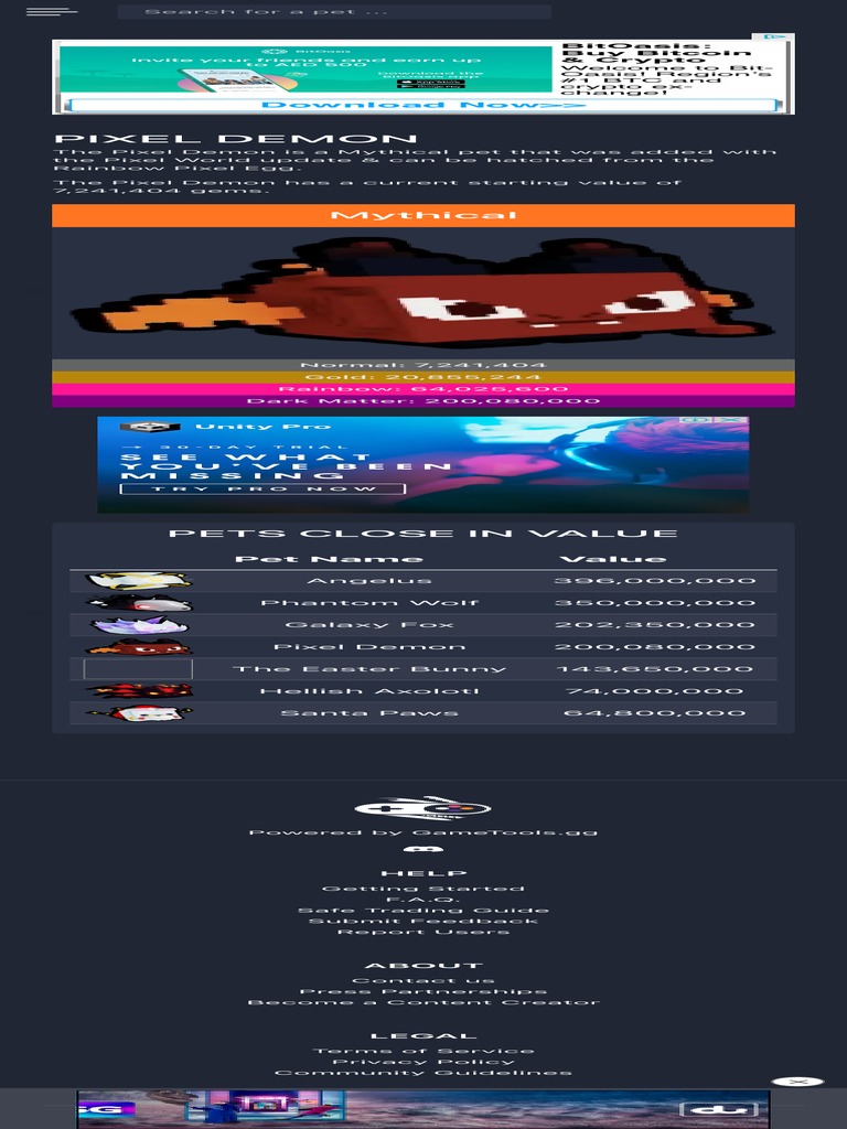 Pixel Demon Value Pet Sim X Value List | PDF