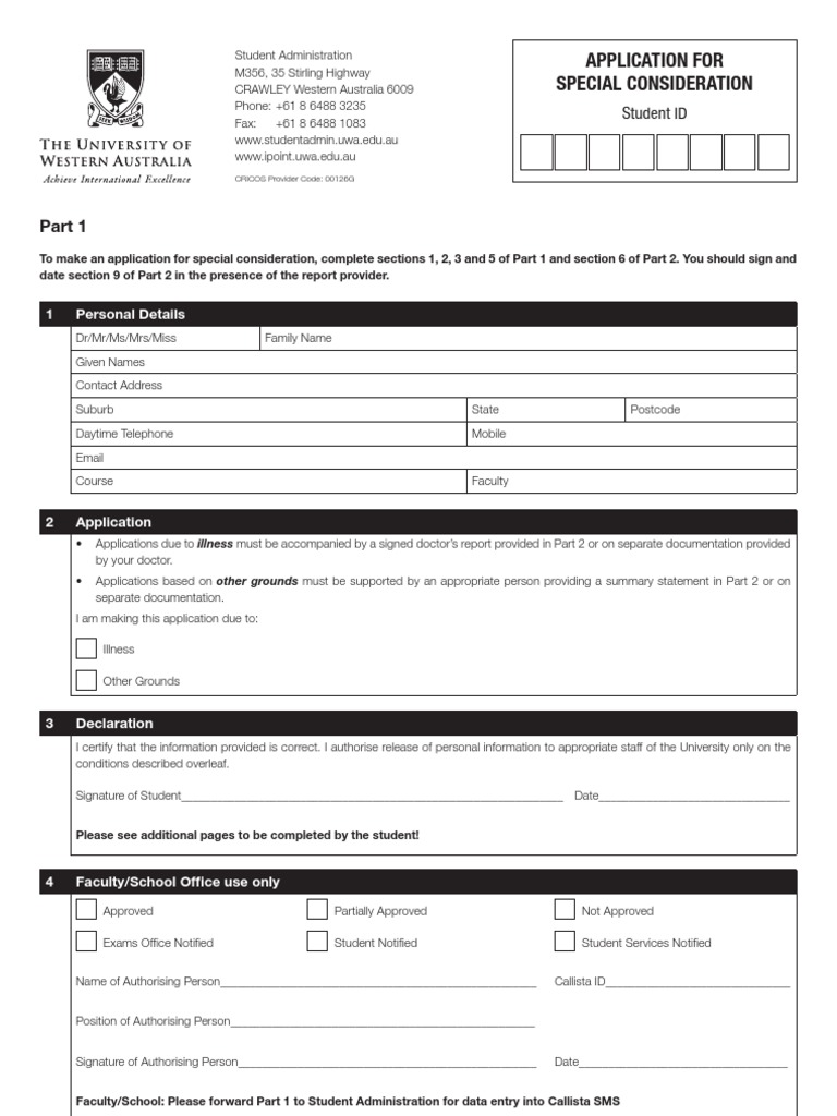 Special Consideration Form PDF Test (Assessment) Government