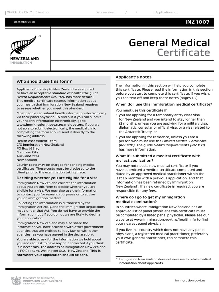 Inz 1007 | PDF | Identity Document | Physical Examination