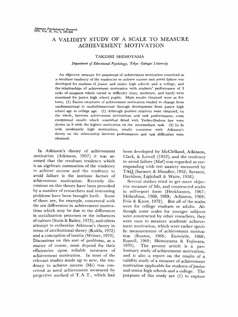 A Validity Study OF A Scale TO Measure Achievement Motivation ...