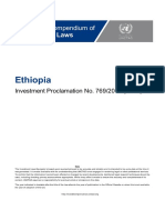 Ethiopia - Proclamation On Investment (English)