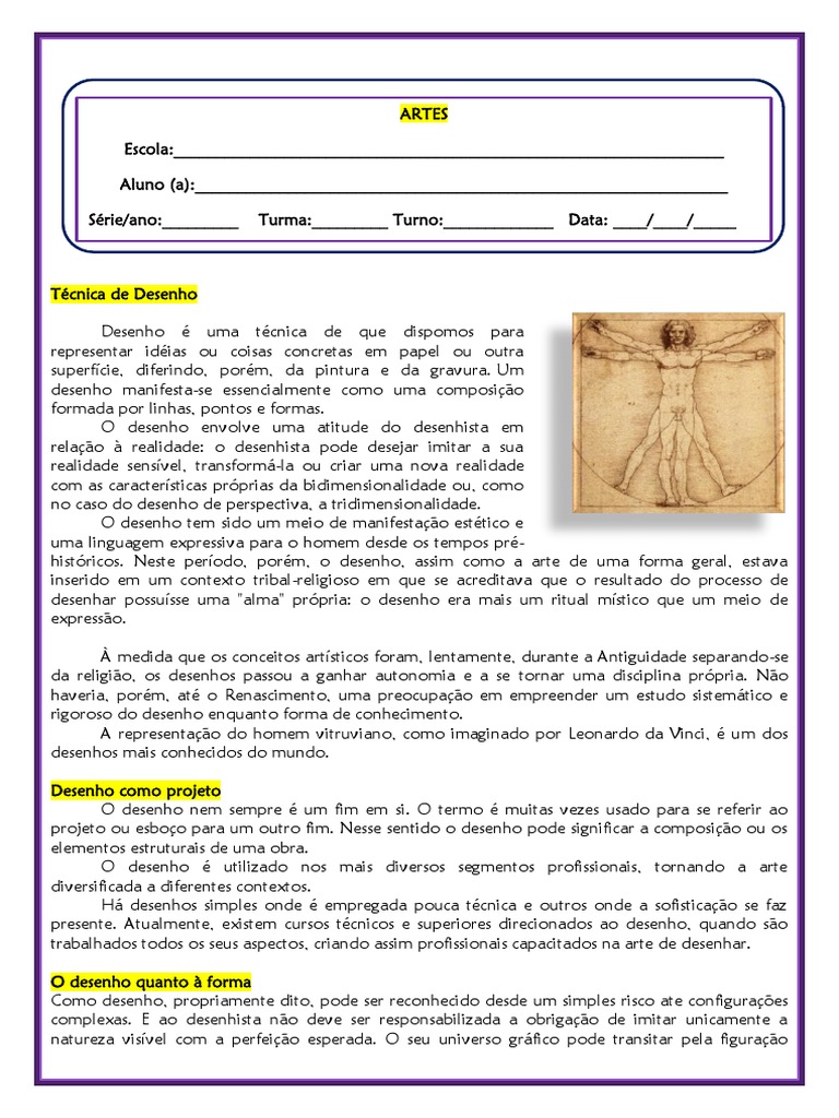 Artes 6° Ano | PDF | Desenho | As artes